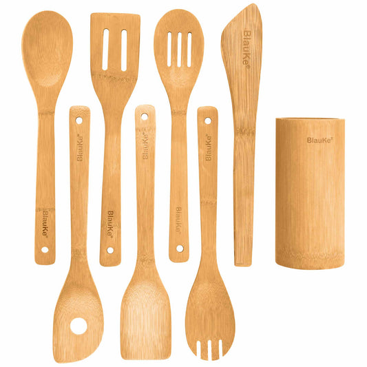 8-Piece Bamboo Kitchen Utensils Set with Holder
