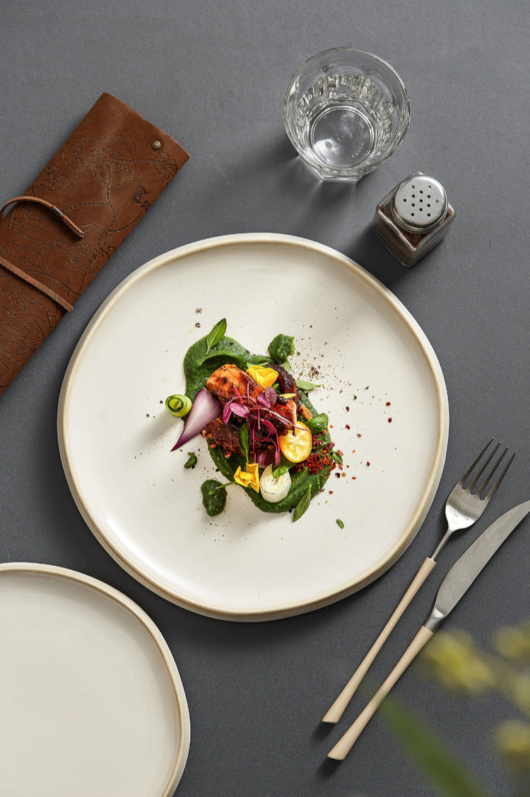 Japanese Creative Ceramic Dinner Plate – Large Flat Western-Style Stea