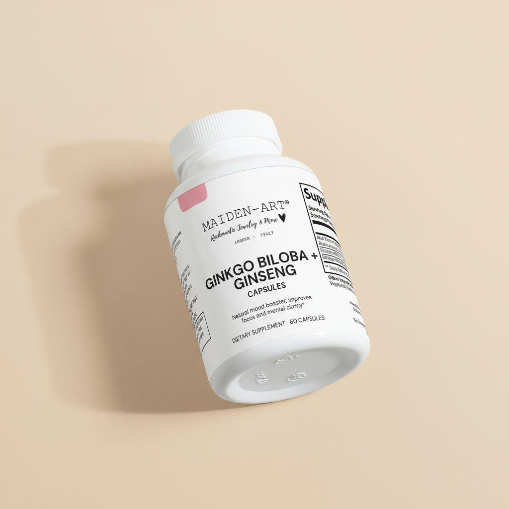 Supplement bottle labeled 'MAIDEN-ART' on a tan background