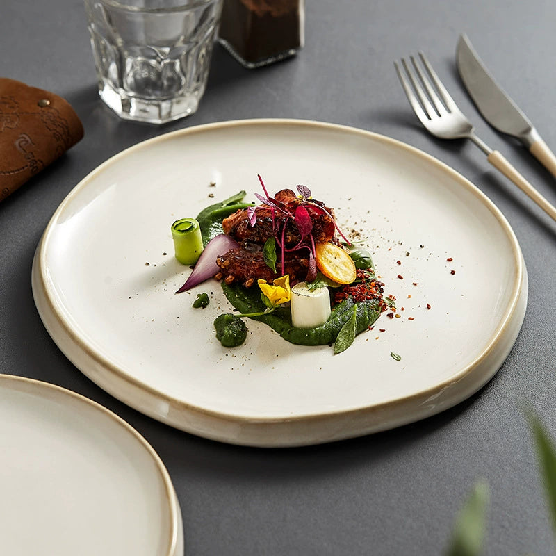 Japanese Creative Ceramic Dinner Plate – Large Flat Western-Style Stea