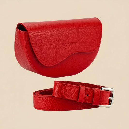 Italian Leather Crossbody Bag – Red Curved Flap by Renato Borzatta
