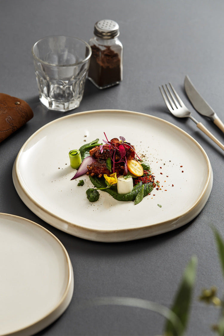Japanese Creative Ceramic Dinner Plate – Large Flat Western-Style Stea
