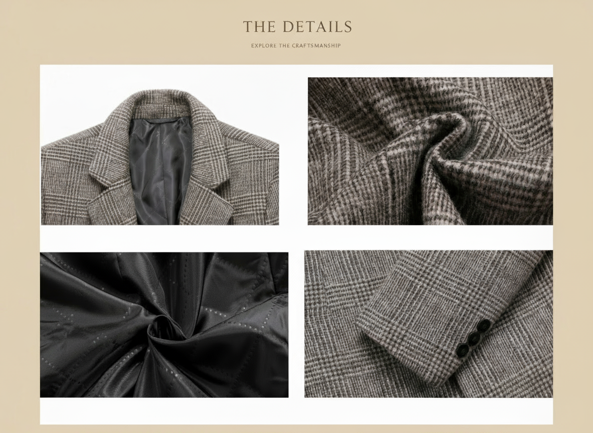 Textured fabric with a checkered pattern, shown in close-up on a beige background.