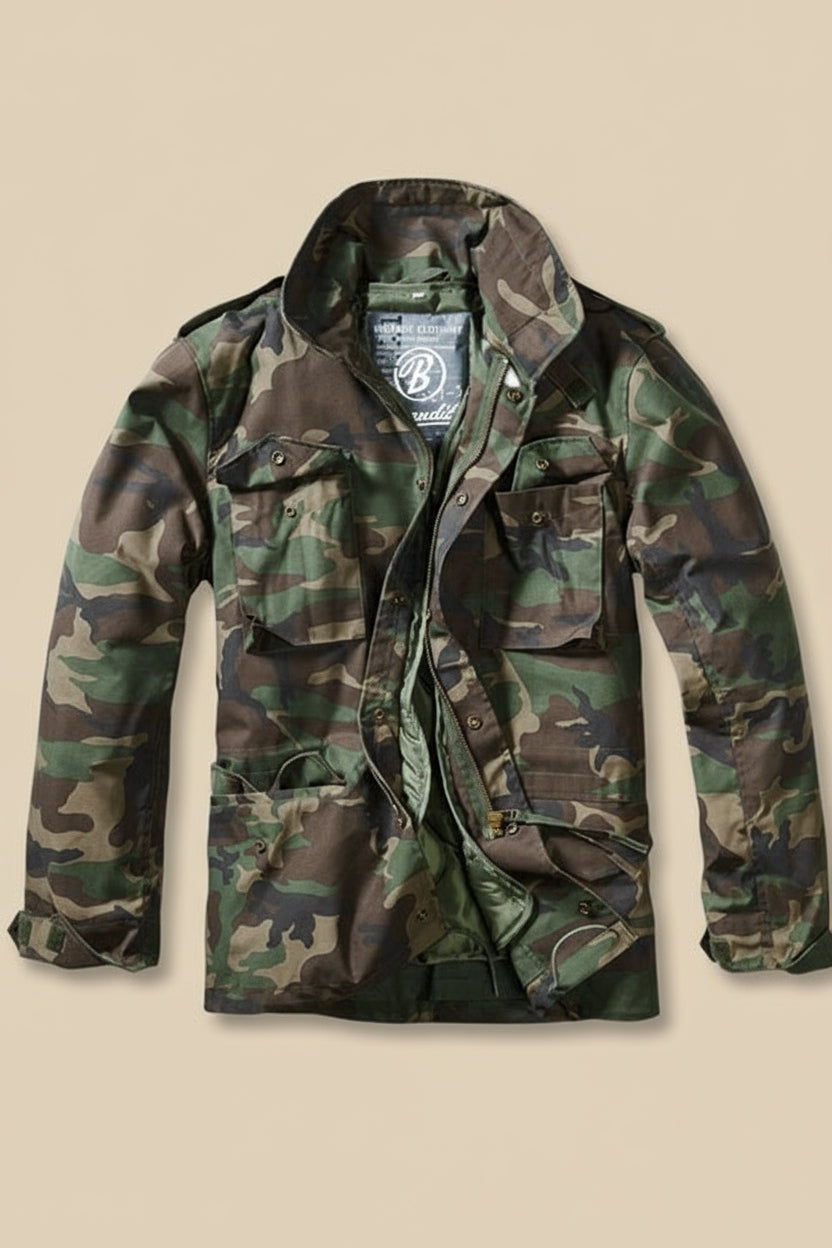 Camouflage jacket on a tan background